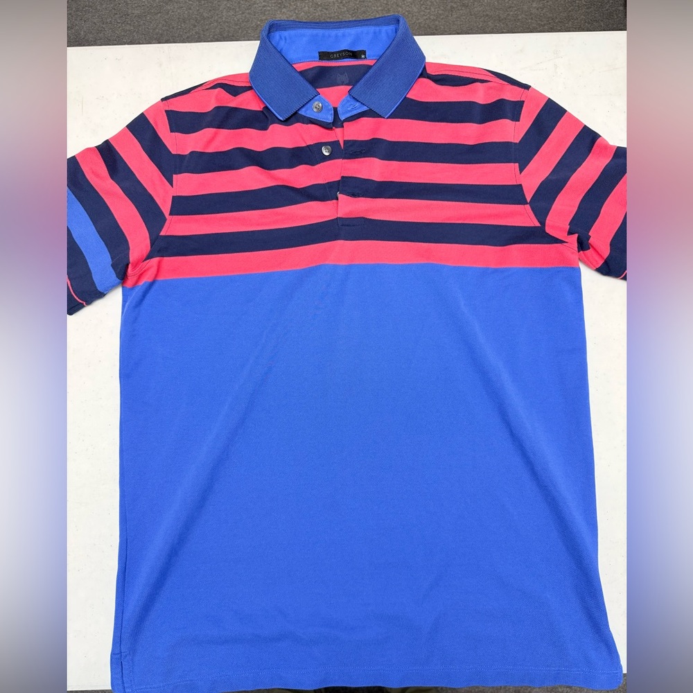 Greyson Striped Blue and Pink Men's Polo Shirt